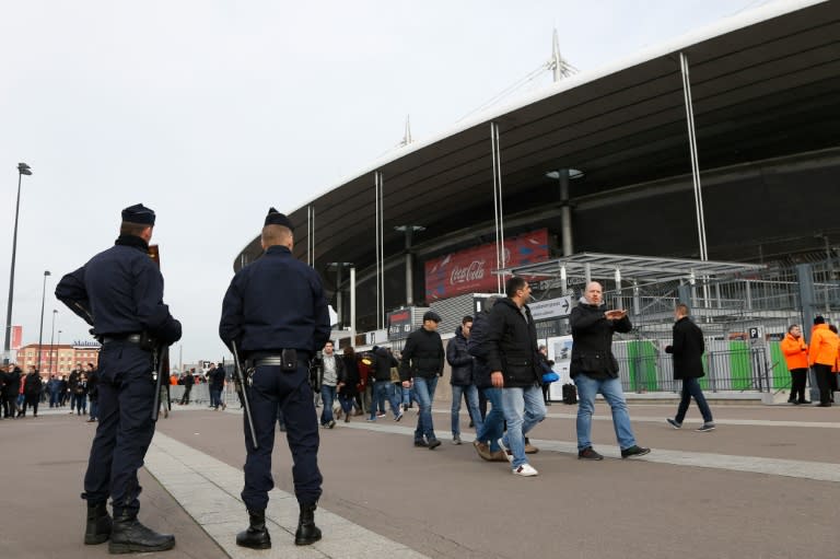 Police stand guard before the Six Nations international rugby union match between France and Italy at the Stade de France in Saint-Denis, north of Paris, on February 6, 2016