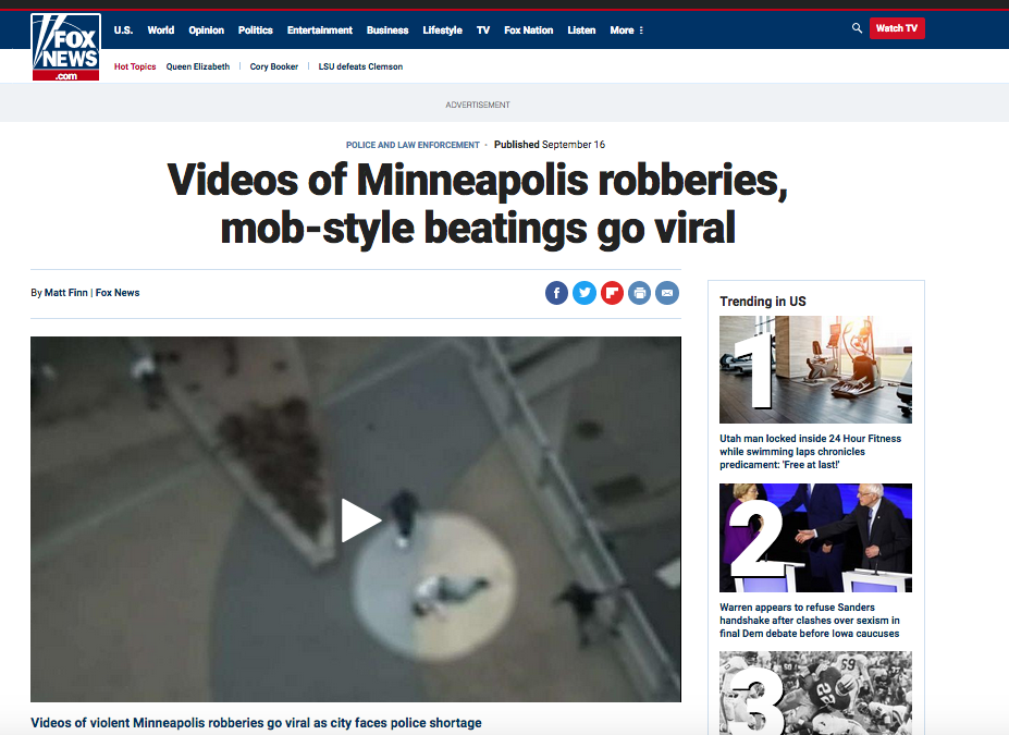 El vídeo que aparece en esta captura de una noticia sobre robos de móviles en Minneapolis (EEUU) de la cadena Fox está siendo utilizado para alimentar el discurso contra la inmigración en España (Foto: Captura de www.foxnews.com)