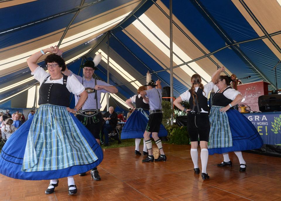 Members of the Alpen Schuhplatter und Trachtenverein dancers, of Pittsburgh, perform during the 2019 German Heritage Festival at St. Nick's Grove in Millcreek Township. The 2022 festival is scheduled for Sept. 3-4.