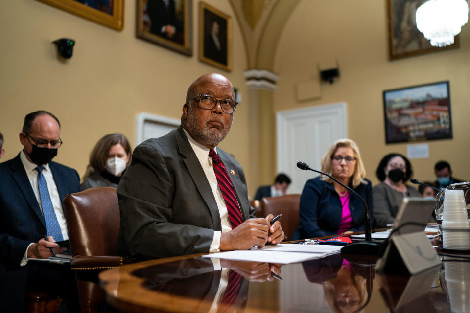Reps. Bennie Thompson, D-Miss., and Liz Cheney, R-Wyo., speak before the House Rules Committee.