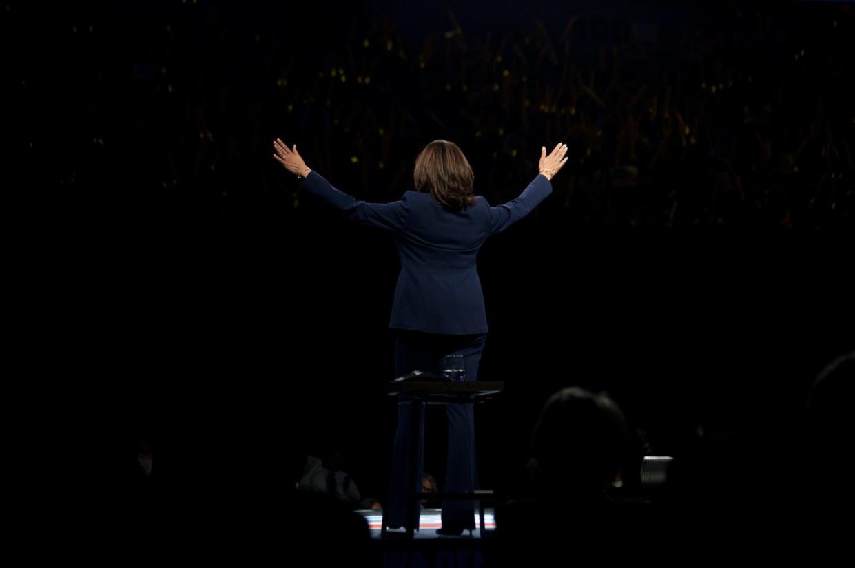 <span class="caption">La vicepresidenta electa de los EE.UU. Kamala Harris en un acto electoral en Iowa.</span> <span class="attribution"><a class="link " href="https://www.shutterstock.com/es/image-photo/des-moines-iowa-usa-november-1-1556908538" rel="nofollow noopener" target="_blank" data-ylk="slk:Shutterstock / Michael F. Hiatt;elm:context_link;itc:0;sec:content-canvas">Shutterstock / Michael F. Hiatt</a></span>