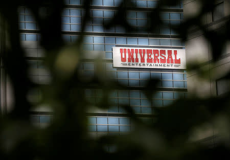 FILE PHOTO: The logo of Universal Entertainment Corp. is seen at the company's headquarters in Tokyo, Japan, June 29, 2017. REUTERS/Toru Hanai/File Photo