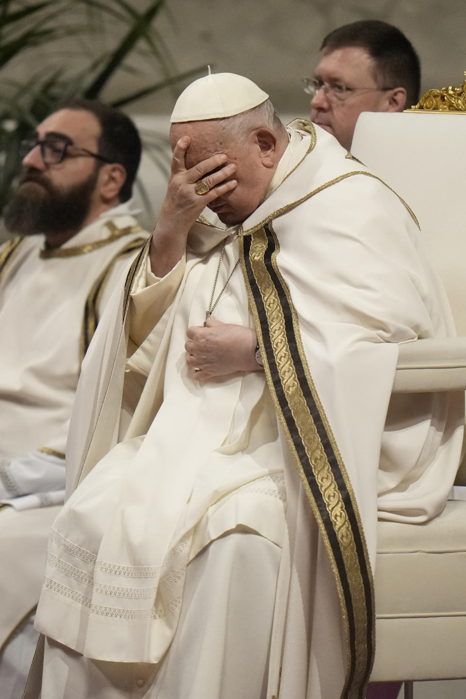 Pope Francis presides over the canonization of new Argentine Saint, María Antonia de Paz y Figueroa also known as "Mama Antula" in St. Peter's Basilica at The Vatican, Sunday, Feb. 11, 2024. (AP Photo/Alessandra Tarantino)