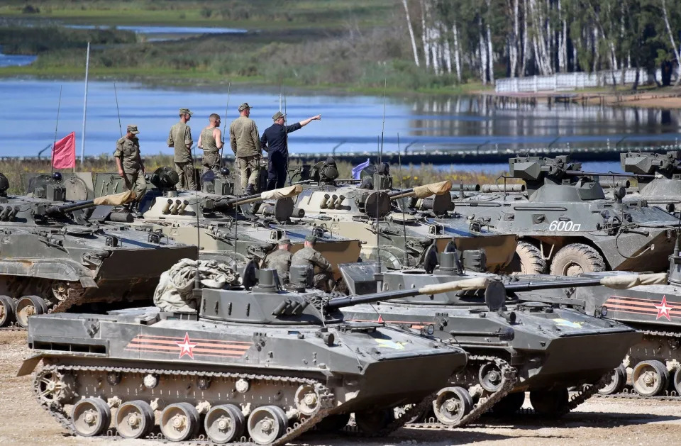 Russian army troops tanks armored vehicles