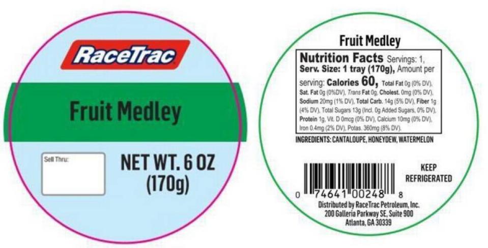 The label on the recalled RaceTrac Fruit Medley FDA