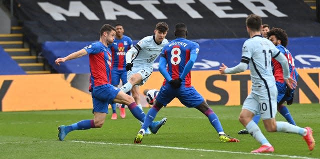 Kai Havertz, centre, opened the scoring at Selhurst Park