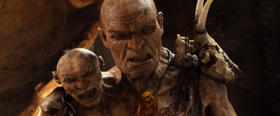 This film image released by Warner Bros. Pictures shows This film image released by Warner Bros. Pictures shows Gen. Fallon, voiced by Bill Nighy, right, and Fallon’s Small Head, voiced by John Kassir, in a scene from "Jack the Giant Slayer." (AP Photo/Warner Bros. Pictures)