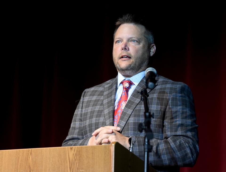 In this file photo, State delegate Carl Anderton, R-Wicomico, speaks at the swearing in of Wicomico County Executive Julie Giordano Tuesday, Dec. 6, 2022, at the James M. Bennett High School auditorium in Salisbury, Maryland. Anderton served as the vice chair of the Eastern Shore delegation to the Maryland General Assembly in the 2024 session.