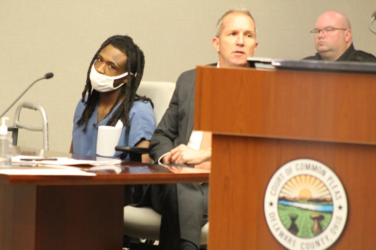 Jonathon Myers, 21, with his attorney, Jeremy Dodgion, in March in Delaware County Common Pleas Court.