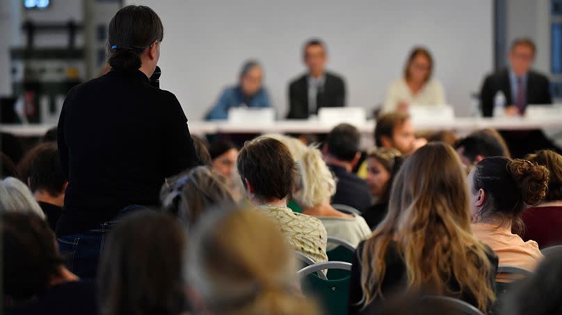 FILE: A woman testifies before the Independent Commission on Incest and Sexual Violence against Children, Paris, September 2023