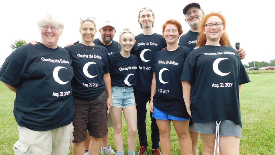 Chris Isidore, in the back on the right, along with his family members who traveled to Missouri in 2017 in an unsuccessful attempt to see that total eclipse. - Chris Isidore/CNN