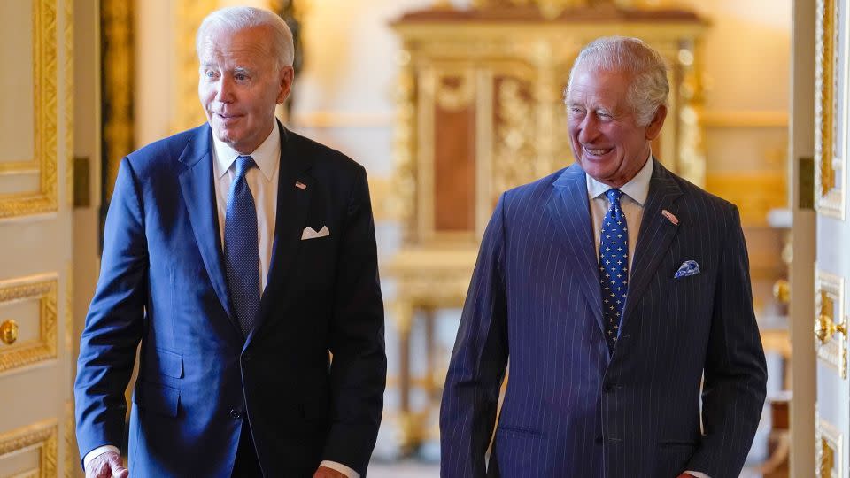 Biden and King Charles arrive to meet participants of the Climate Finance Mobilisation Forum. - Andrew Matthews/Getty Images