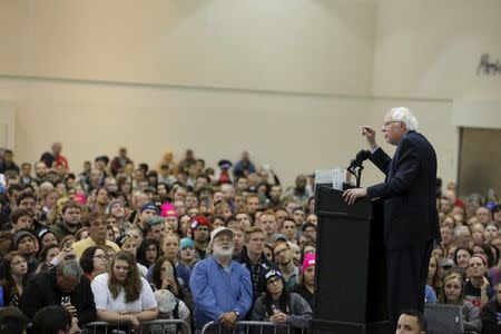 Democratic U.S. presidential candidate Bernie Sanders speaks during an election rally in Erie, Pennsylvania, U.S., April 19, 2016. REUTERS/Lucas Jackson