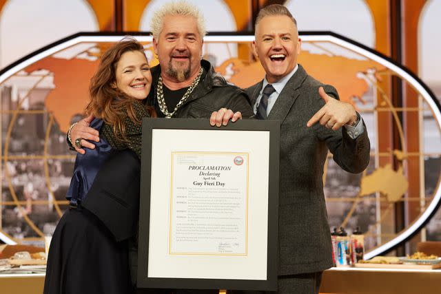 <p>The Drew Barrymore Show/Ash Bean</p> Drew Barrymore, Guy Fieri and Ross Mathews on The Drew Barrymore Show