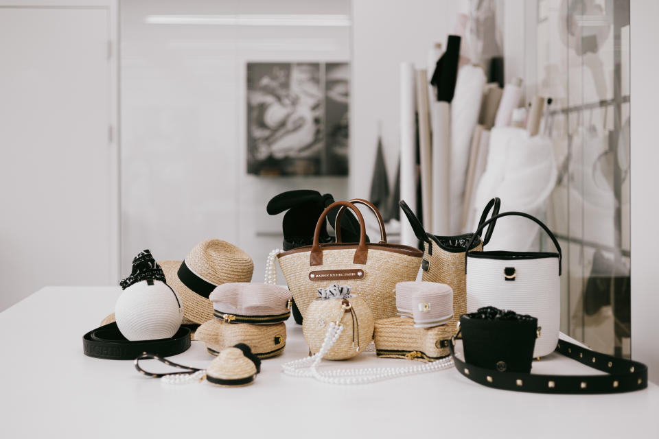 The Maison Michel bags, all shaped on wooden hat shapes.