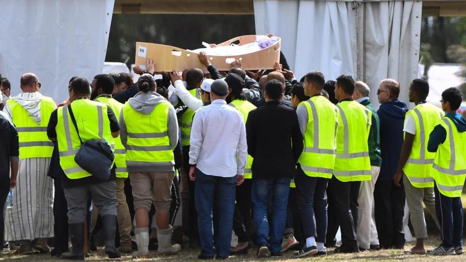 Mourners gather for the first funerals of the Christchurch massacre victims. Source: AAP