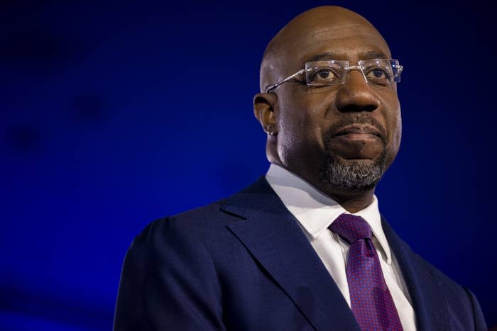 Sen. Raphael Warnock delivers a victory speech at his election night party in Atlanta on Tuesday.