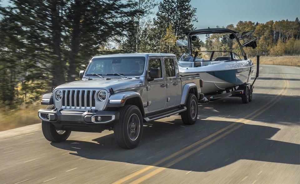 <p>That meant offering serious towing and payload capacity without compromising any of the truck's off-road capability, and Jeep brings it: Rated to tow a maximum of 7650 pounds, the Toledo-built 2020 Gladiator Sport with the V-6 and eight-speed automatic turning 4.10:1 axles surpasses the 3500-pound towing capacity of the most capable Jeep Wrangler JL by more than two tons.</p>