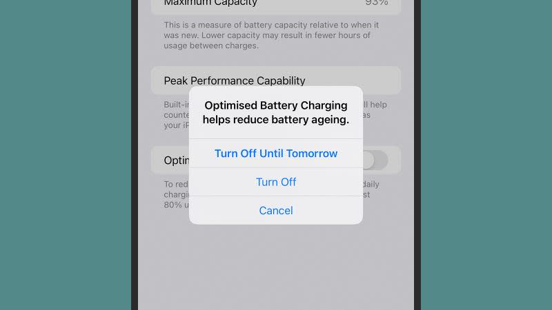 You can turn off optimized battery charging for a day or indefinitely.