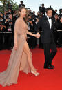 Angelina Jolie, flashes her thigh and more in this flesh-toned Versac with Brad Pitt at the premiere of 'Inglourious Basterds' during the Cannes Film Festival on May 20, 2009.