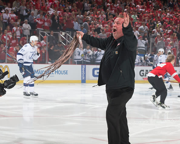 Detroit Red Wings Fan Throws An Octopus Onto The Ice 