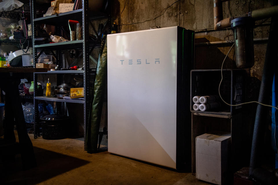 A Tesla Powerwall battery backup system in a home in Guilford, Vt. When the grid-modernization program began in 2017, it was the first such utility-sponsored initiative in the U.S. Nearly 1,000 Vermonters had signed up within a year. In late 2020, state regulators approved it as a permanent program.<span class="copyright">Hilary Swift for TIME</span>