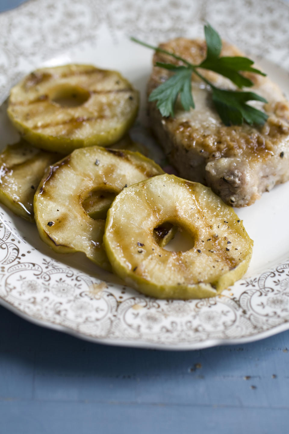 This Sept. 16, 2013 photo taken in Concord, N.H. shows a recipe for grilled maple glazed apple slices.(AP Photo/Matthew Mead)