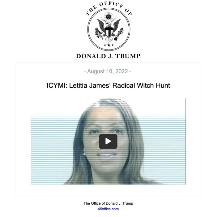 Trump email attacking Letitia James