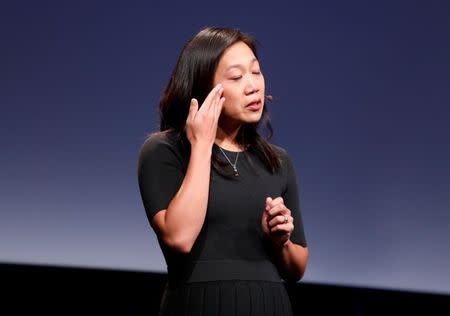 Pricilla Chan tears up as she announces the Chan Zuckerberg Initiative to "cure, prevent or manage all disease" by the end of the century during a news conference at UCSF Mission Bay in San Francisco, California, U.S. September 21, 2016. REUTERS/Beck Diefenbach