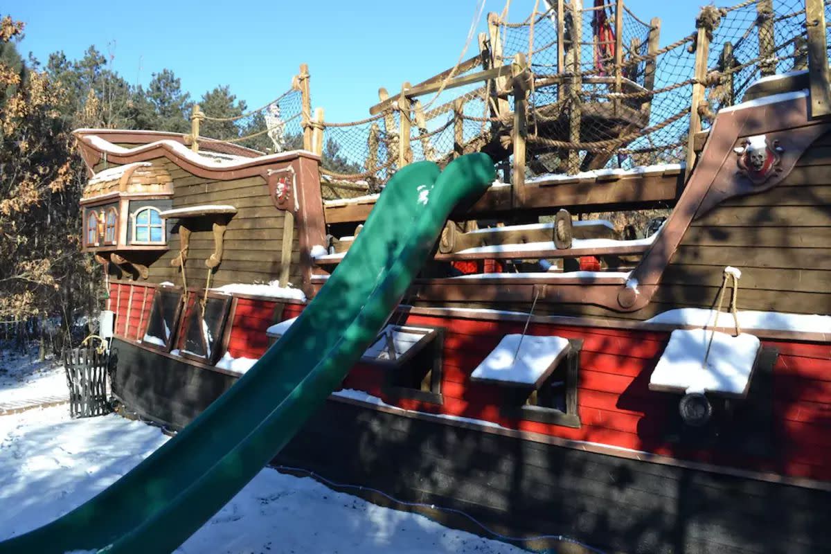 Slide on Boat, Pirate Ship Adventure Cabin, Juneau County, Wisconsin