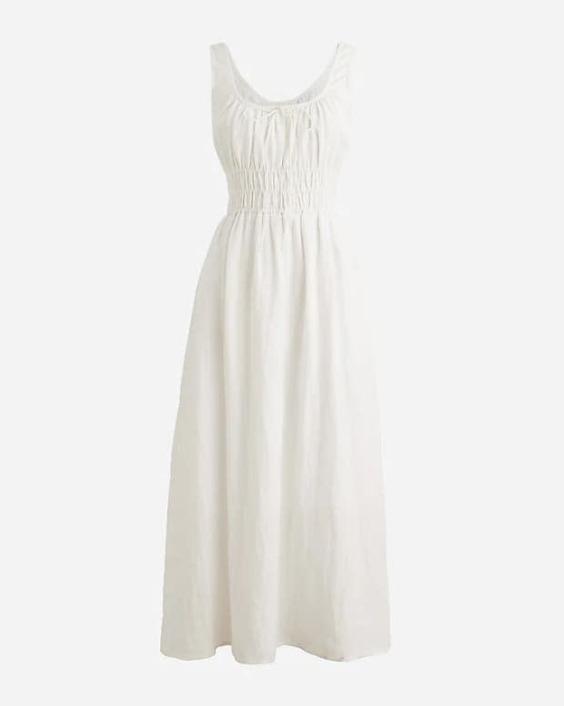 <p>J. Crew Smocked Midi Dress in Linen, <s>$198</s> $120, <a href="https://rstyle.me/+gE1T8-G4Lxm2UqfmNJ4D1Q" rel="nofollow noopener" target="_blank" data-ylk="slk:available here;elm:context_link;itc:0;sec:content-canvas" class="link ">available here</a> (sizes XXS-3X)</p>