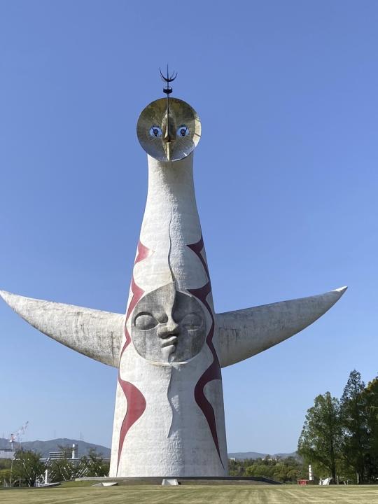 This 2024 photo shows the Taiyo No To (Tower of the Sun) monument, appears at the site of the 1970 World Expo in Osaka, Japan. The structure, designed by artist Taro Okamoto, is open to the public. (Katherine Roth via AP)