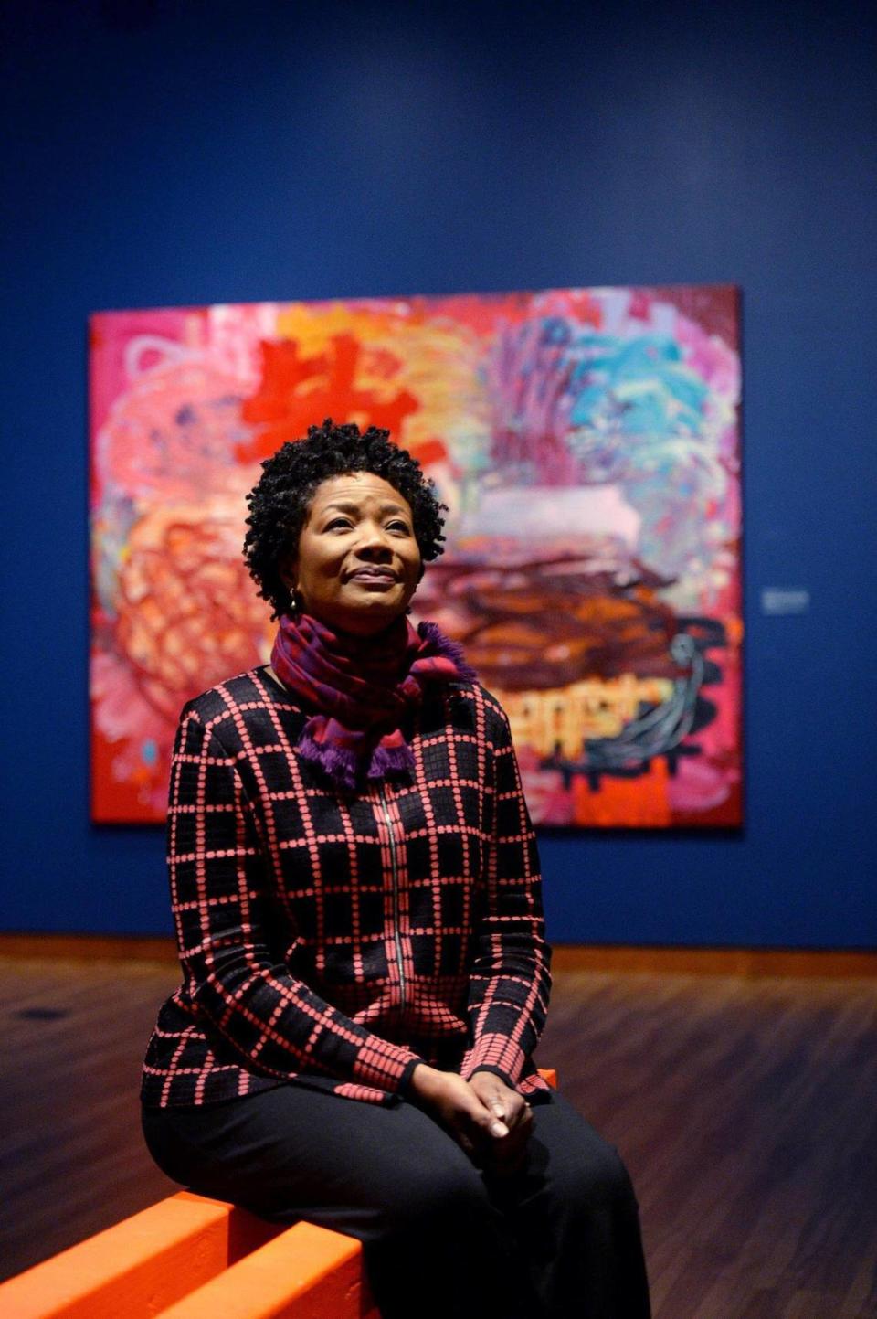 Bonita Buford became the Harvey B. Gantt Center’s president and CEO Jan. 1 after serving as COO since 2015. She has been with the center for nearly 20 years. John D. Simmons/Special to the Observer Artwork Credit: Patrick Alston, Forged in the Crucibles of Freedom, 2023. Collection of Ezekiel Elliott, courtesy of Ross + Kramer Gallery, New York.