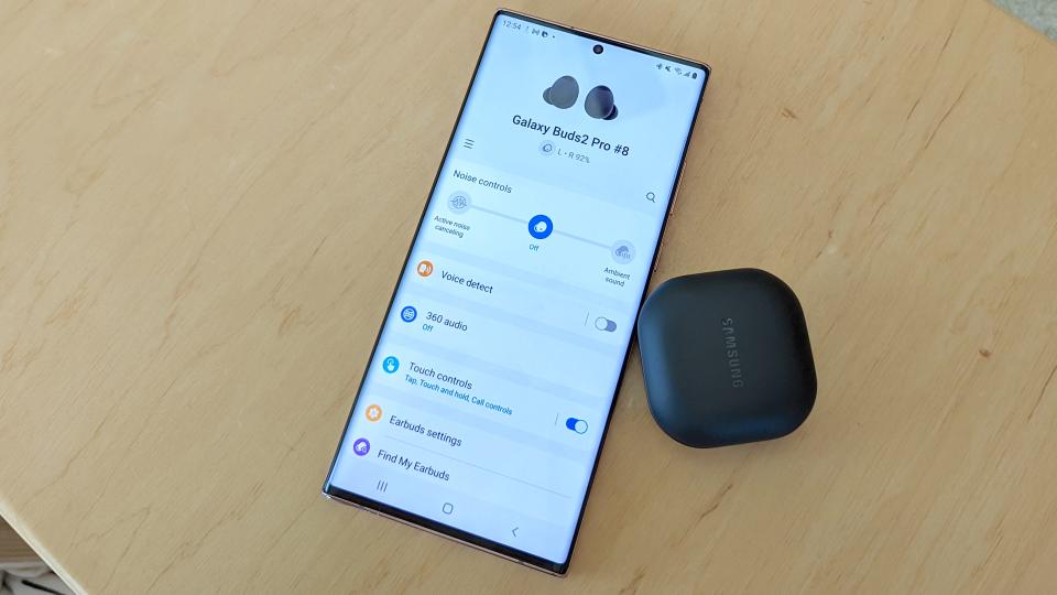 The Samsung Galaxy Buds 2 Pro connected to the Galaxy Wearable app