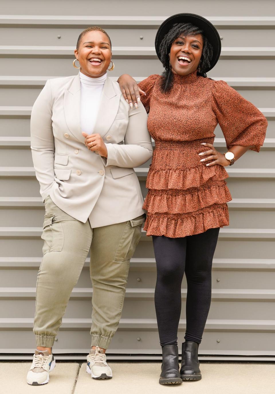 From left, LaKesha Lorene, a Founder and Producing Director at Naptown African American Theatre Collective Inc., and board member Mariah Ivey, the Programs and Outreach Manager at Madam Walker Legacy Center are photographed together in downtown Indianapolis on Tuesday, March 22, 2023. 