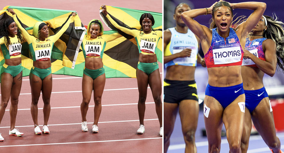 Gabby Thomas, pictured here alongside Jamaica's sprint queens.