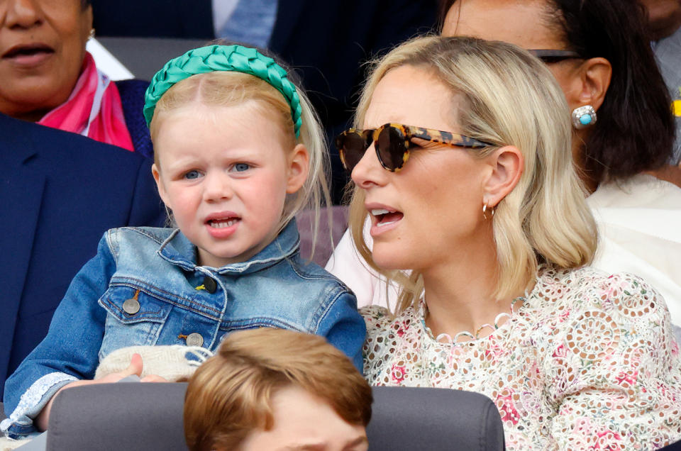 LONDON, UNITED KINGDOM - JUNE 05: (EMBARGOED FOR PUBLICATION IN UK NEWSPAPERS UNTIL 24 HOURS AFTER CREATE DATE AND TIME) Zara Tindall and Lena Tindall attend the Platinum Pageant on The Mall on June 5, 2022 in London, England. The Platinum Jubilee of Elizabeth II is being celebrated from June 2 to June 5, 2022, in the UK and Commonwealth to mark the 70th anniversary of the accession of Queen Elizabeth II on 6 February 1952. (Photo by Max Mumby/Indigo/Getty Images)