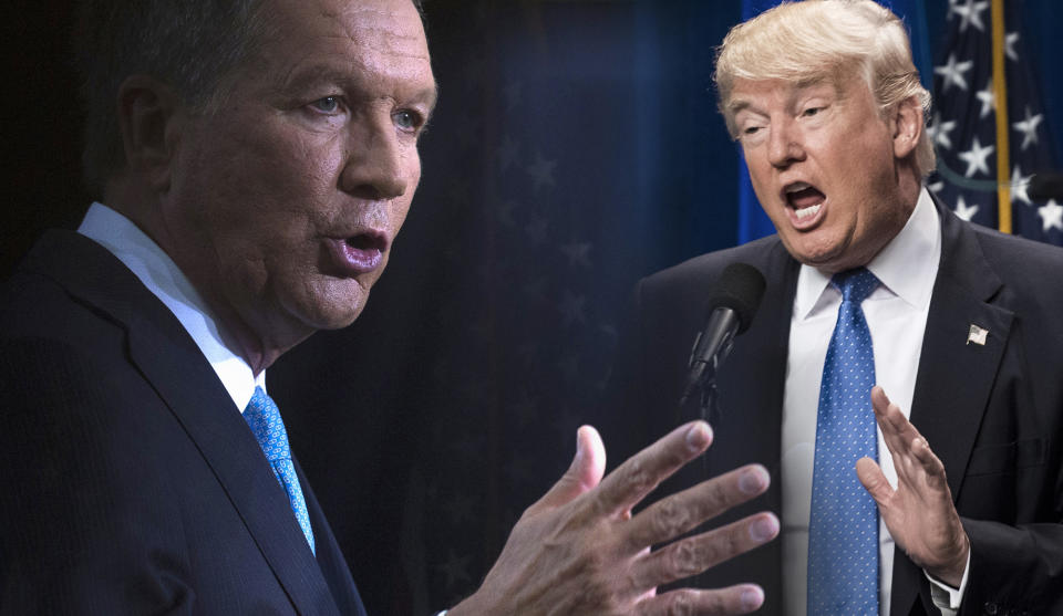 Ohio Gov. John Kasich, left, and Donald Trump. (Photo illustration: Yahoo News; photos: John Minchillo/AP, Jabin Botsford/The Washington Post via Getty Images )