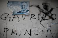 A political poster is pictured in Gavrilo Princip's hometown Bosansko Grahovo, January 31, 2014. REUTERS/Dado Ruvic