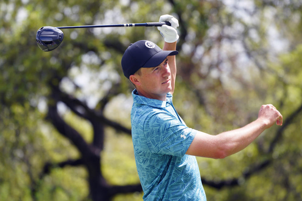 Jordan Spieth watches an errant tee shot during the second round of the WGC-Dell Technologies Match Play tournament Thursday. The three-time majors winner struggled throughout the day and lost to Taylor Montgomery, then quickly high-tailed it to the practice range. He faces a must-win round on Friday to stay alive in the tournament.