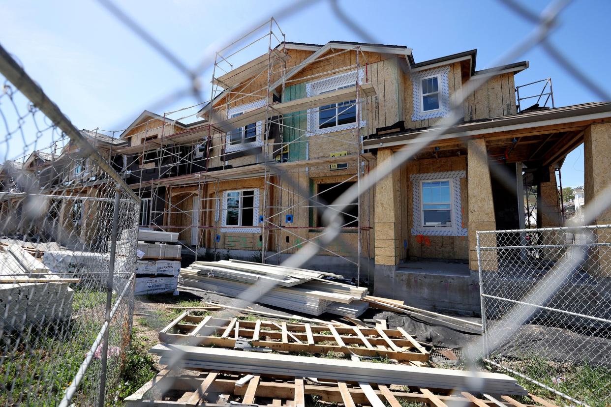 New homes under construction are seen at a housing development on March 23, 2022 in Novato, California.