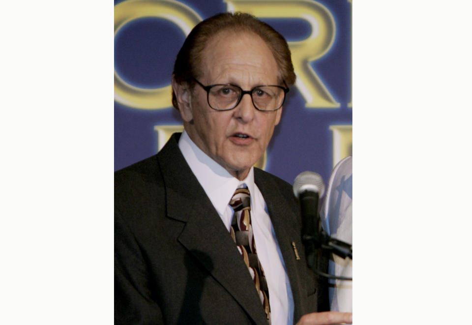 Philip Berk speaks during the Hollywood Foreign Press Association’s annual installation luncheon on July 20, 2005 - Credit: AP