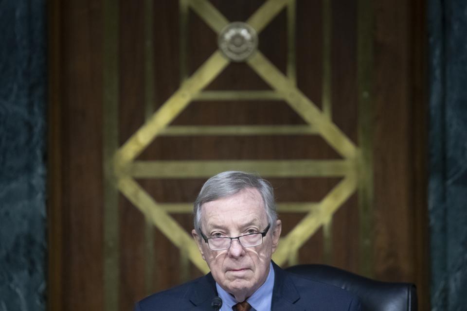 Committee Chairman Sen. Dick Durbin, D- Ill., delivers opening remarks as U.S. Attorney General Merrick Garland testifies before a Senate Judiciary Committee hearing on October 27, 2021 in Washington, DC. (Tom Brenner/Pool via Getty Images)