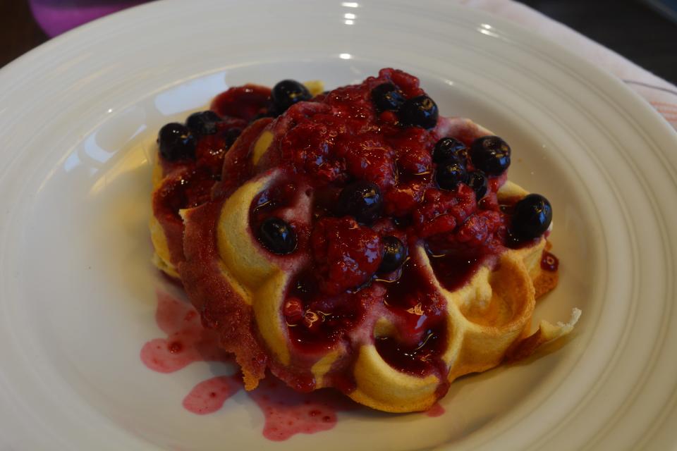 Waffles with berry compote on top