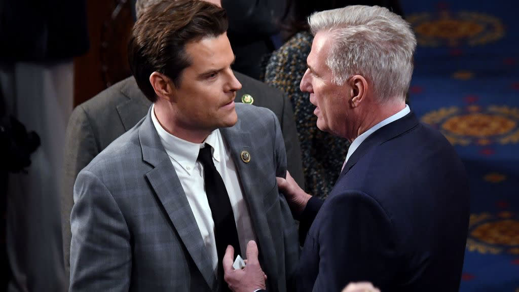  Rep. Matt Gaetz (R-Fla.) and House Speaker Kevin McCarthy (R-Calif.). 