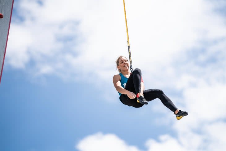 <span class="article__caption">Continuing her dominance in Speed, Miroslaw, after setting a new speed world record in qualis, raced to another gold in Speed. </span> (Photo: Daniel Gajda/IFSC)