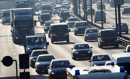 Cars are pictured during morning rush hour on the A100 city highway in a Berlin, Germany, February 22, 2018. REUTERS/Fabrizio Bensch