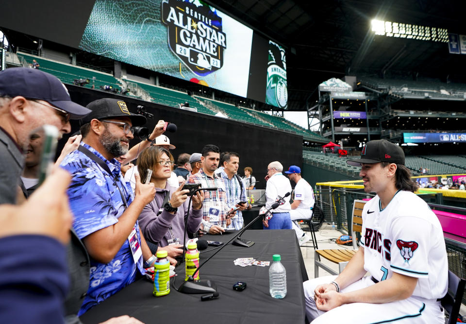 Still just 118 games into his major-league career, Corbin Carroll is an All-Star starter in his hometown of Seattle. (AP Photo/Lindsey Wasson)