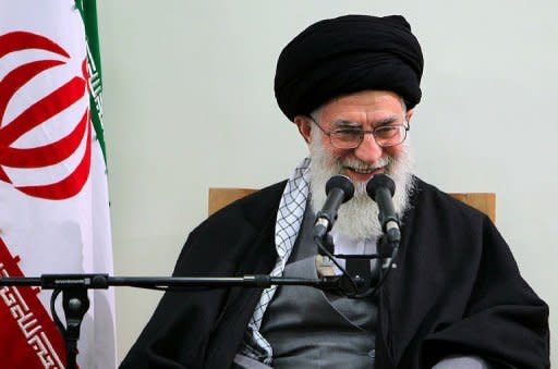 A handout photo provided by the office of Iran's supreme leader Ayatollah Ali Khamenei shows him addressing a meeting with members of the Assembley of Experts in Tehran. Khamenei has welcomed comments by US President Barack Obama damping down talk of war against Tehran over its controversial nuclear drive