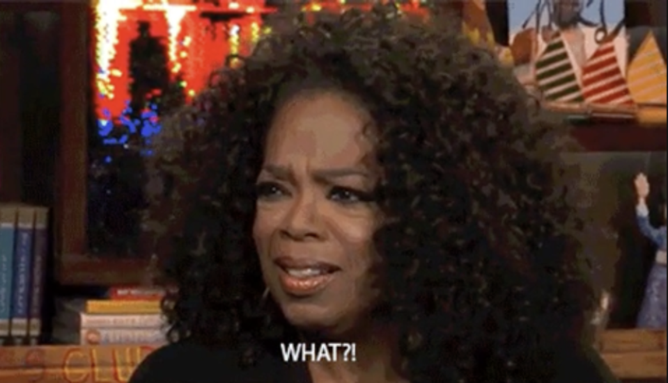 Oprah looking appalled on "Watch What Happens Live with Andy Cohen"